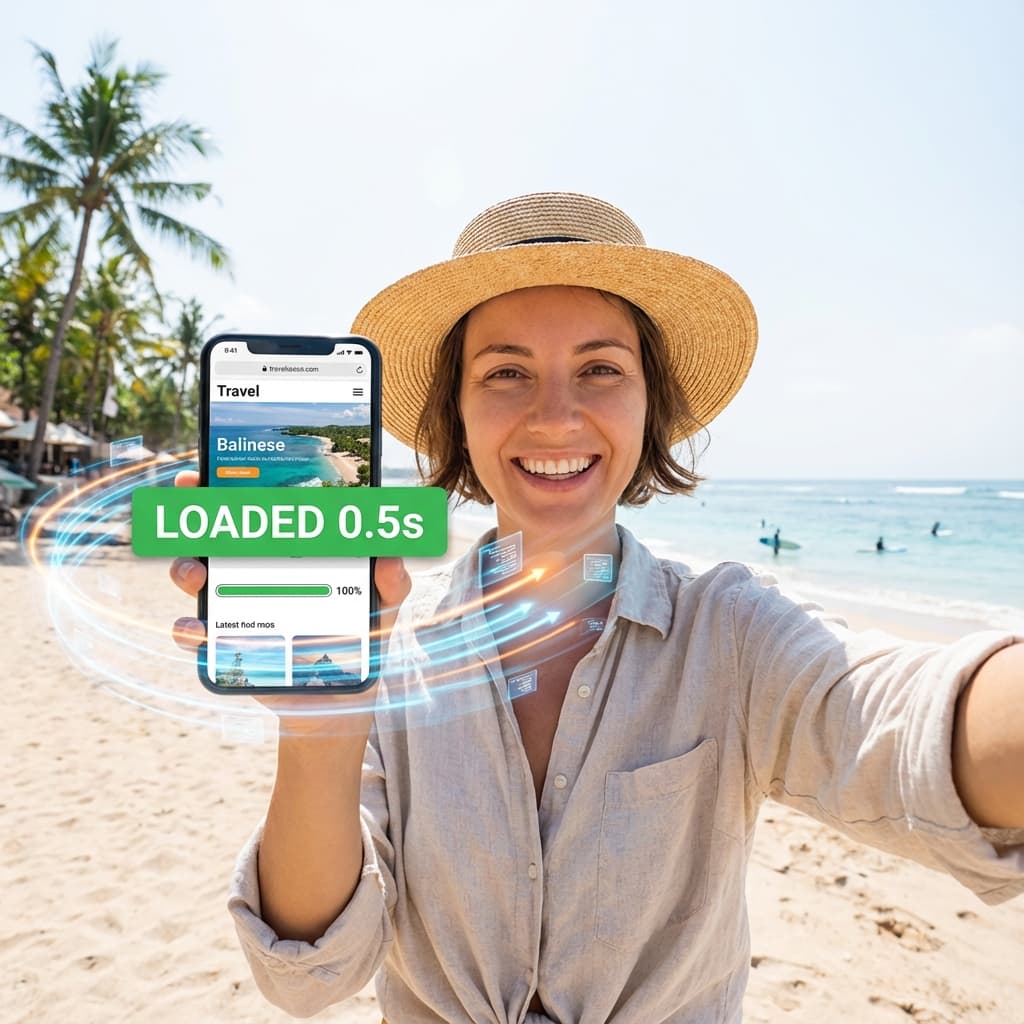 Turis menggunakan smartphone di pantai Bali